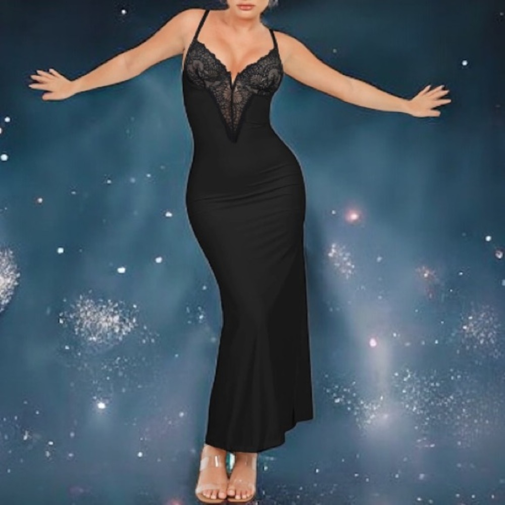 Popilush
Shapewear Lace V Neck Side Slit Slimming Maxi Slip Dress
S